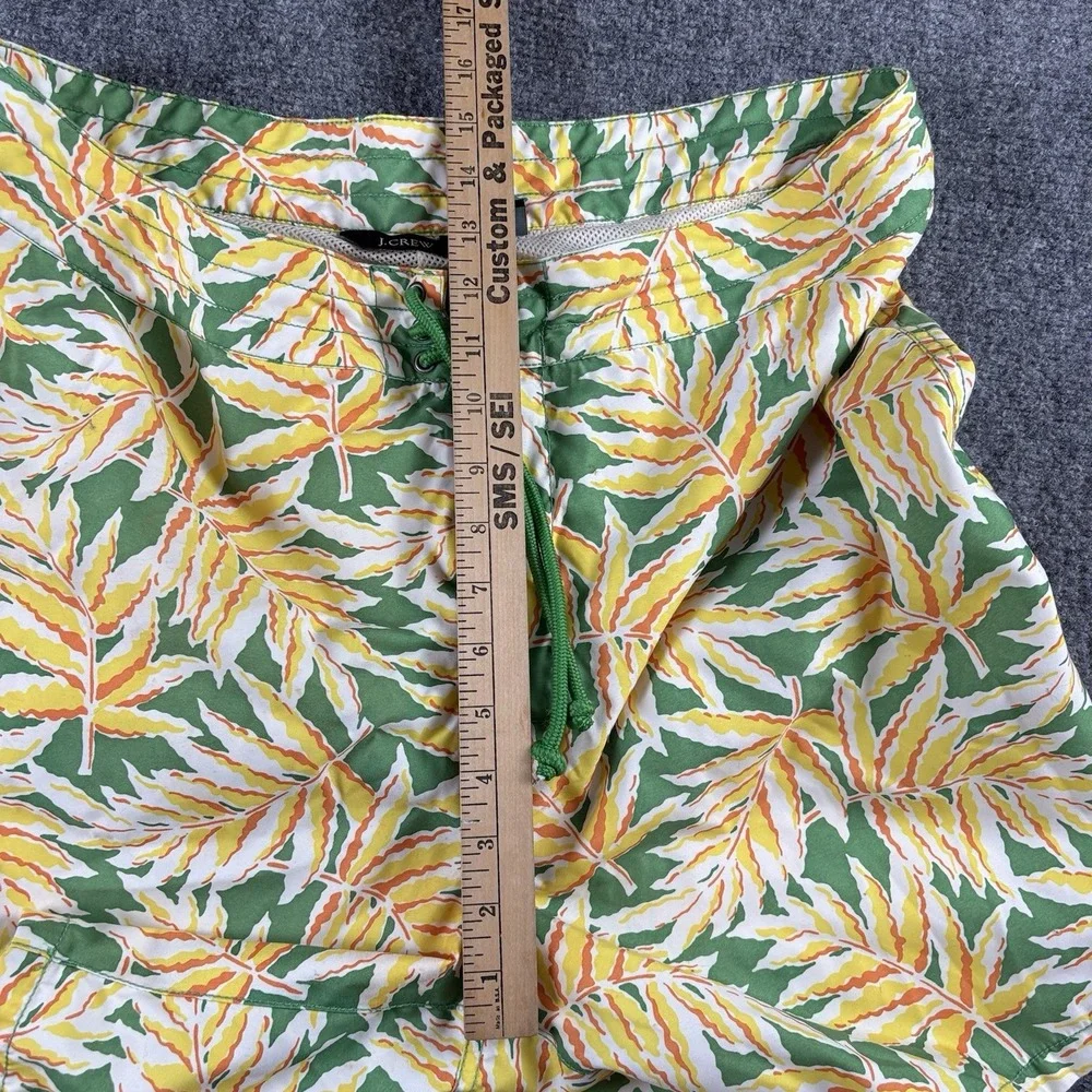 J.Crew Board Shorts Men's 36 Green Tropical Leaf Print Swim Trunks Preppy Beach